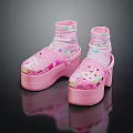 Pink Platform Shoes with Cartoon Patterns Ankle High Sock Style Colorful Dots Accents