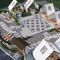Garden Landscape Design With White Tents Geometric Pavement And Stone Paths