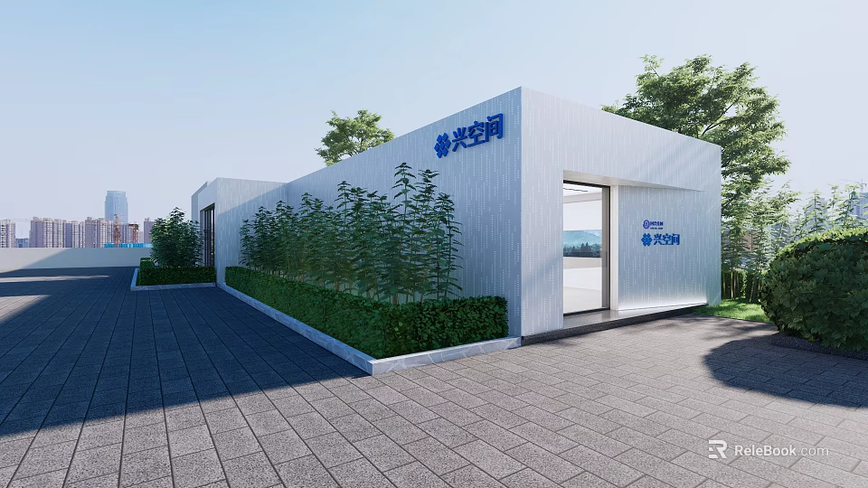 Modern Aurora Air Conditioner Showroom Building With Green Plants And Exterior Design 3d model 
