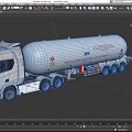 Modern White Gas Transport Truck With Flammable Tank And Warning Signs