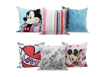 Decorative Throw Pillows with Mickey Mouse Striped Heart and Floral Designs 3d model