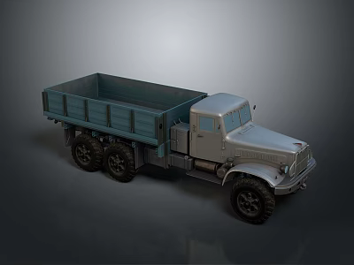 Vintage Truck With Blue Cargo Bed And Silver Cab Featuring Six Wheels Retro Design 3d model