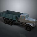 Vintage Truck With Blue Cargo Bed And Silver Cab Featuring Six Wheels Retro Design