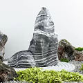 Japanese Karesansui Rock Garden Design With Striped Stones Green Plants And White Gravel