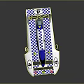 Blue And White Checkered Streamlined Race Car Model With Logos And Number Details