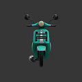 Turquoise Vintage Scooter With Brown Seat Round Mirrors And Beige Wheels