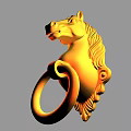 Golden Horse Head Shaped Door Handle with Detailed Mane and Circular Ring Pull Design