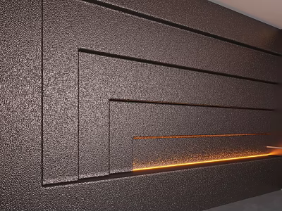 Modern Textured Dark Background Wall Design With Geometric Lines And Recessed Lighting 3d model