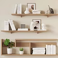Stylish Wooden Shelves With Books Picture Frames Plants And Decorative Items