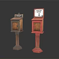 Rustic Wooden Mailboxes On Pedestal Stands With Collection Number 1 Signs