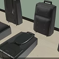 Multiple Black Suitcases Arranged On Light Colored Floor Against Light Wall 3d model