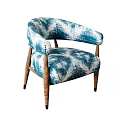 Elegant Accent Chair With Blue White Pattern Upholstered Fabric And Wooden Legs Design