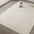 Light Beige Square Rug On Wooden Floor With White Curtains And Green Plant Decor