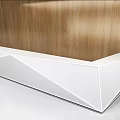 Modern Reception Desk With Geometric White Surface And Wooden Wall Backdrop 3d model