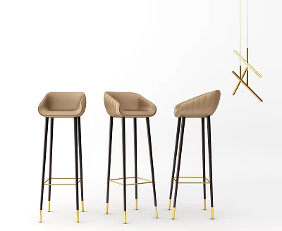 Modern Stylish Bar Stools With Beige Upholstered Seats Black Metal Legs And Golden Accents 3d model