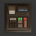 Brown Cash Register With Digital Screen Colorful Buttons And Receipt Slot