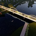 Scenic Arched Bridge Over Water With Reflection Green Trees And Cloudy Sky