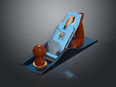 Vintage Woodworking Plane With Blue Metal Body And Brown Wooden Handles 3d model