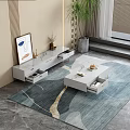 Modern Living Room Coffee Table with Storage Drawers and Area Rug Near Decorative Plant