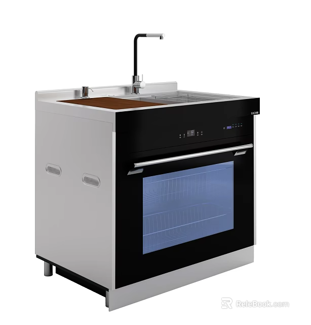 Stainless Steel Kitchen Cabinet With Built in Oven and Sink Top 3d model 