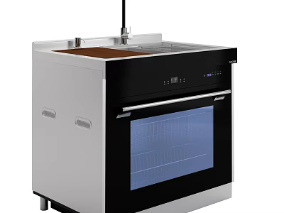 Stainless Steel Kitchen Cabinet With Built in Oven and Sink Top 3d model