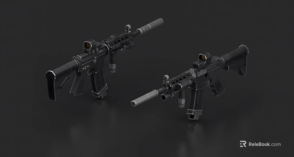 Two Black Modern Tactical Rifles With Scopes And Barrels On 3d model