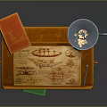 Wooden Reading Table with Scroll Candle and Green Book on Top