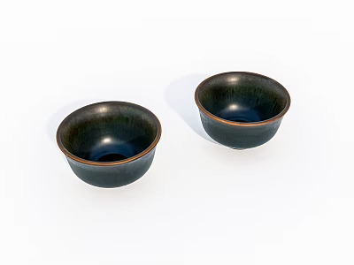 Two Deep Blue Tea Bowls With Gold Rim On White Background 3d model