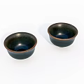 Two Deep Blue Tea Bowls With Gold Rim On White Background