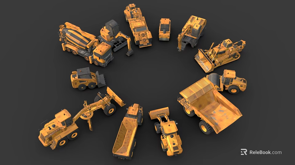 Yellow Utility Vehicles For Construction Including Excavators Trucks Loaders And Dumpers 3d model 