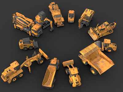Yellow Utility Vehicles For Construction Including Excavators Trucks Loaders And Dumpers 3d model