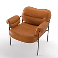 Modern Brown Leather Leisure Chair With Metal Frame And Comfortable Armrests