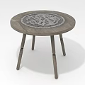 Round Wooden Table With Decorative Central Pattern And Three Legs Design 3d model