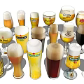 Various Beer Glasses And Bottles With Foam Different Beer Colors And Brand Labels