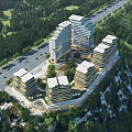 Modern Hilltop Office Building Complex With Lush Forest Surroundings And Road Access
