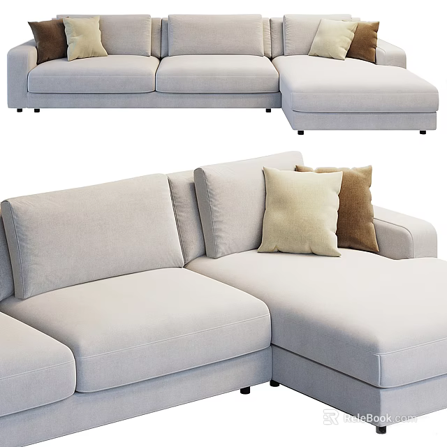 Comfortable Light Gray Fabric Sectional Sofa with Modern Design and Decorative Cushions 3d model