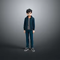 3D Character Model Of Boy In Dark Blue Jacket Gray Shirt Blue Pants Gray Shoes