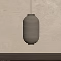 Hanging Striped Paper Lantern With Beige Shade Metal Base And Warm Light