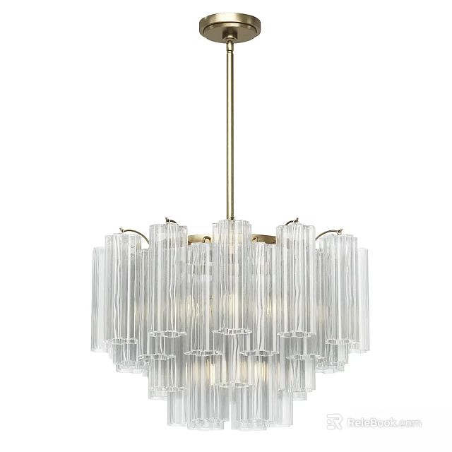 Modern Glass Chandelier with Cylindrical Glass Tubes and Gold Metal Frame for Contemporary Interior 3d model 