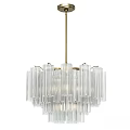 Modern Glass Chandelier with Cylindrical Glass Tubes and Gold Metal Frame for Contemporary Interior