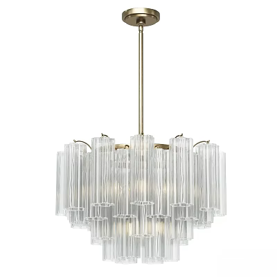 Modern Glass Chandelier with Cylindrical Glass Tubes and Gold Metal Frame for Contemporary Interior 3d model