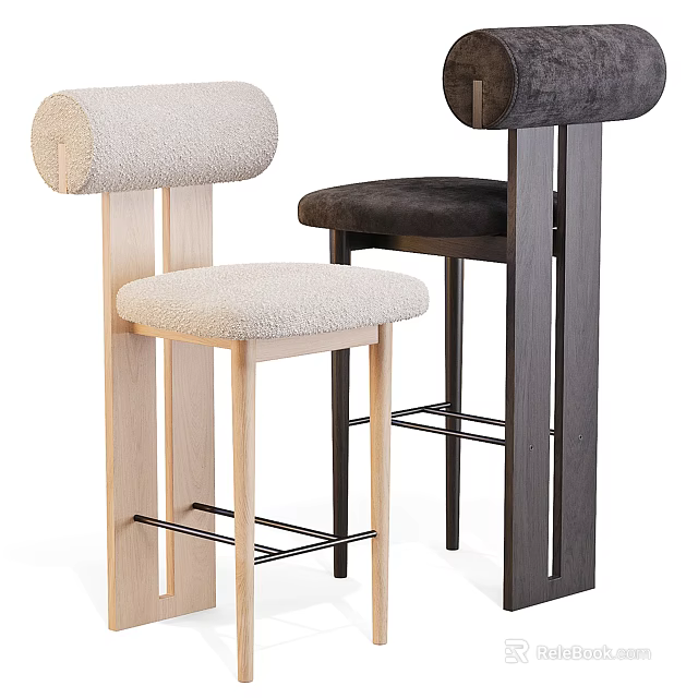 Modern Bar Stools With Padded Seat Backrest And Wooden Metal Legs Design 3d model 