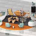 Modern Curved Sofa And Coffee Table Set With Throw Pillows Armchairs And Decorative Items 3d model