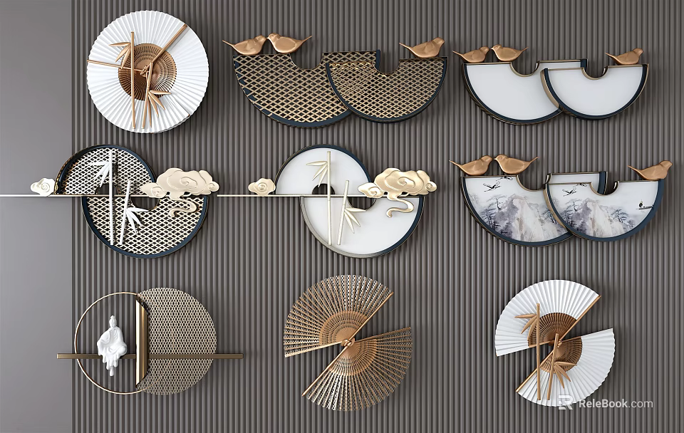 Modern Decorative Wall Decor With Circular Fan Shaped Designs And Metal Frames 3d model 