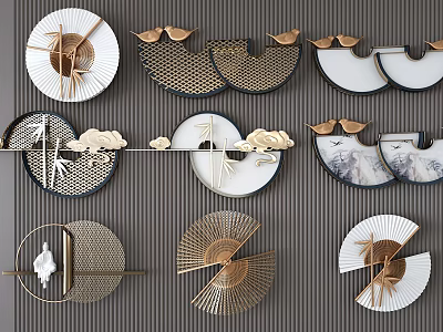 Modern Decorative Wall Decor With Circular Fan Shaped Designs And Metal Frames 3d model