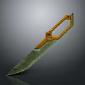 Green Blade Orange Handle Knife With Geometric Design And Decorative Patterns