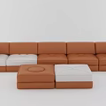 Brown Leather Modular Sectional Sofa With White Cushions And Modern Design 3d model