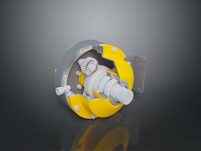 Mechanical Gear Component With Yellow Gray Housing Metal Mounting Plate And Internal Gear 3d model