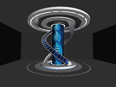 DNA Double Helix Spiral Structure With Blue Column And Circular Rings Design 3d model