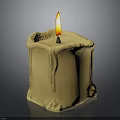 Burning Yellow Candle With Dripping Wax And Bright Flame On Dark Background